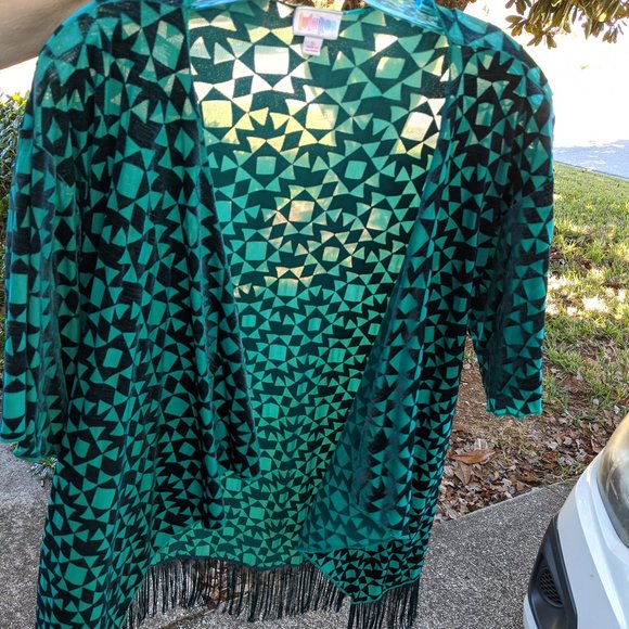 LuLaRoe Other - Lu La Roe Green Patterned Long Fringed Duster S